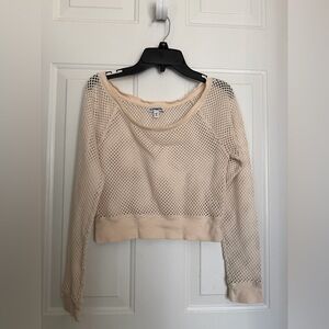 Express Light Cream Open-Knit Cropped Sweater